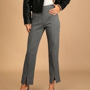 Lulus So Sophisticated Black and Grey Houndstooth Split Hem Pants XS